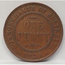 AUSTRALIA 1925 . ONE 1 PENNY . KEY DATE . 8 PEARLS . FULL CENTRE DIAMOND